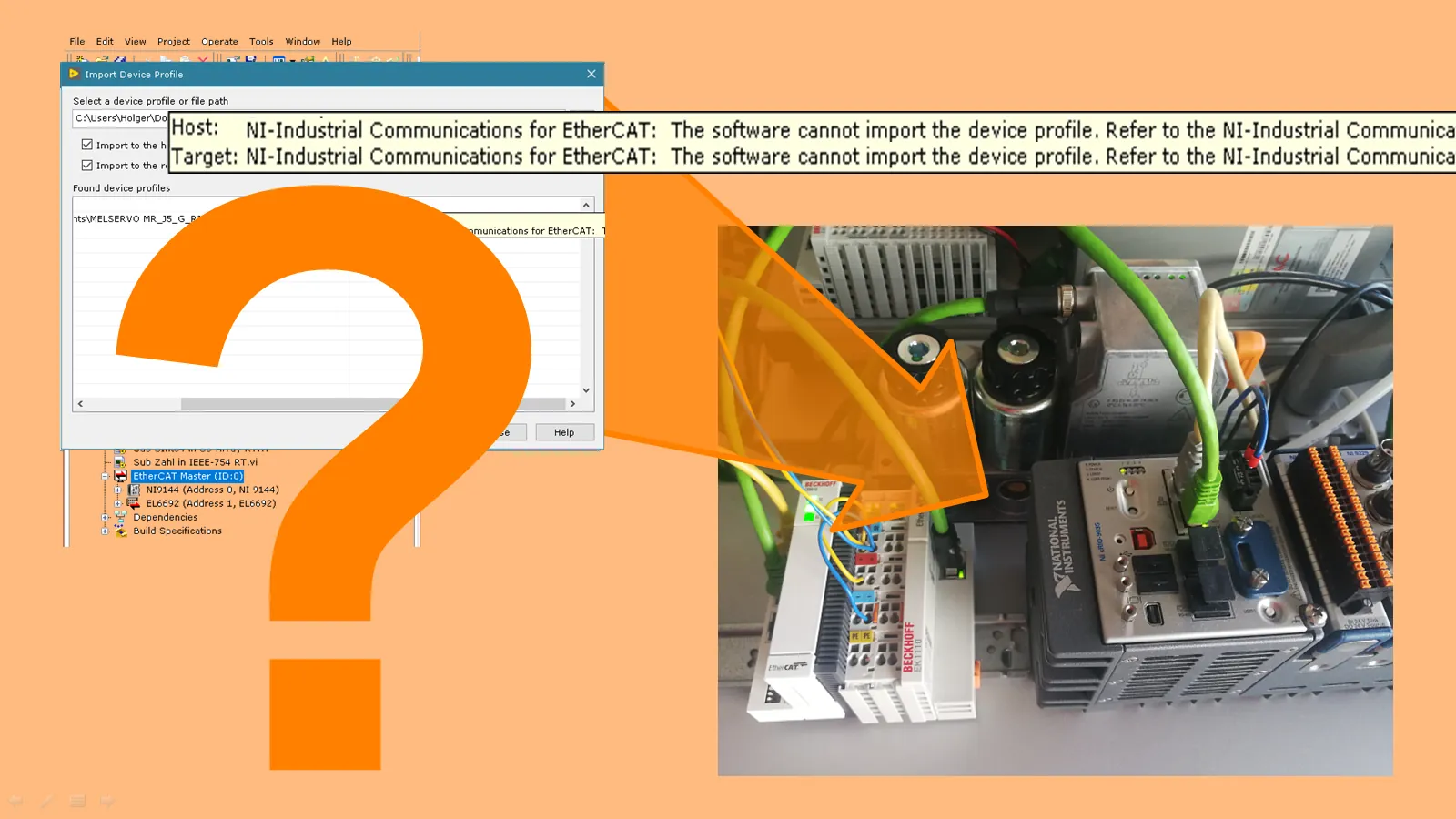 What to do if the EtherCAT slave cannot be connected to the compactRIO master?